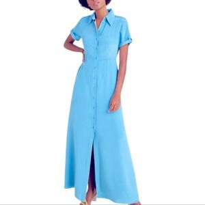 Diane Von Furstenberg x Anthropologie Georgia XS & S Blue Silk Crepe Maxi Shirt